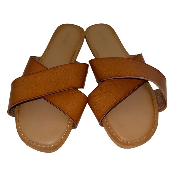 Old Navy Criss-Cross Faux-Leather Sandals Cognac Brown Size 7 1/2 - Picture 2 of 3